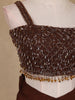 Coffee Brown Sequin Embellished Crop Top with Draped Skirt