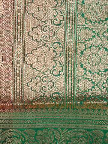 Coffee Brown Solid Woven Banarasi Silk Saree - Diadem