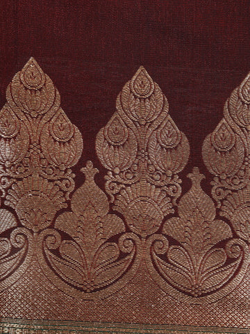 Coffee Brown Solid Woven Banarasi Silk Saree - Diadem