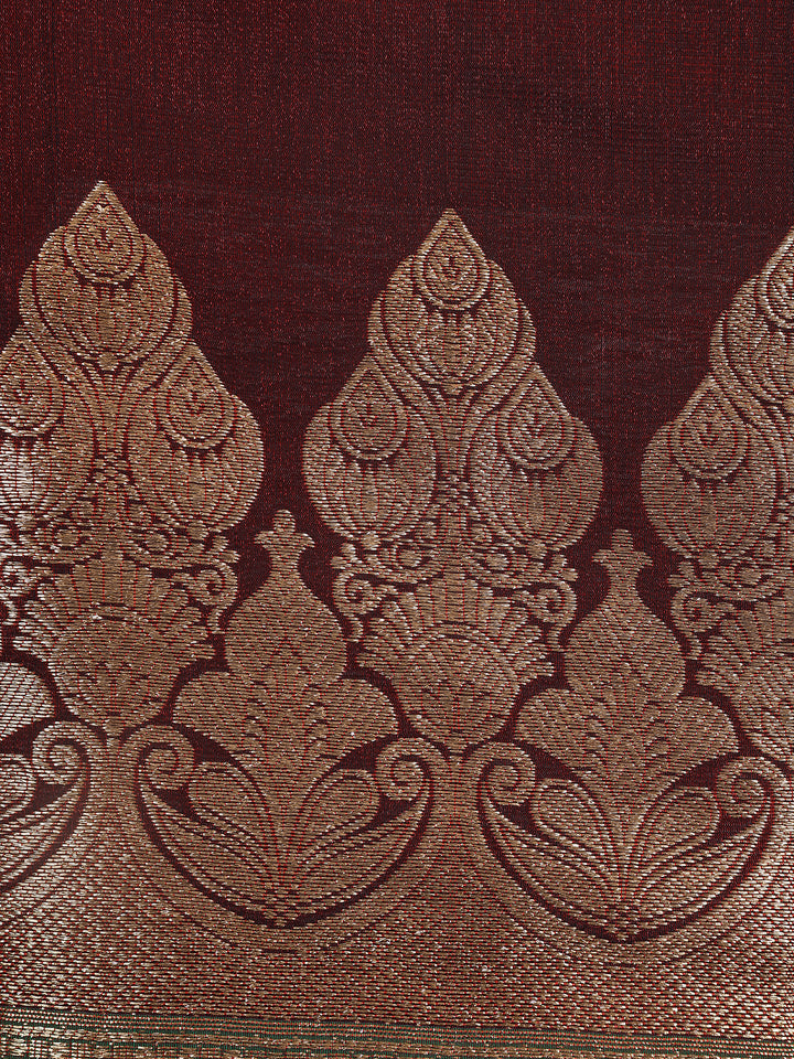 Coffee Brown Solid Woven Banarasi Silk Saree - Diadem