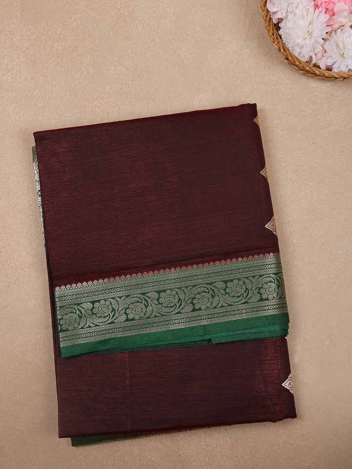 Coffee Brown Solid Woven Banarasi Silk Saree - Diadem