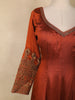 Copper Brown Floral Embroidered Design  Raw Silk Gown with Dupatta