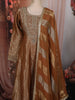 Copper Brown Floral Zari Woven Design Tissue Silk Anarkali Gown with Dupatta