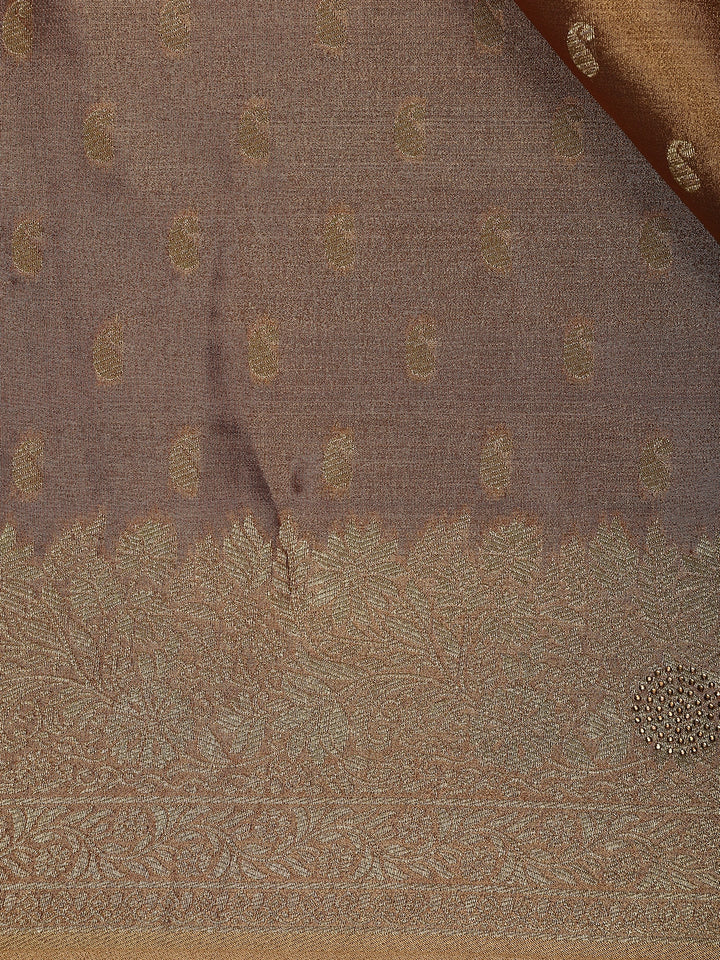 Copper Brown Paisley Design Tissue Saree - Diadem