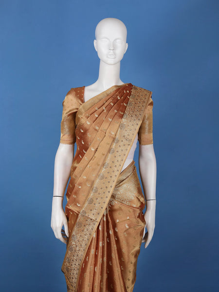 Copper Brown Paisley Design Tissue Saree - Diadem