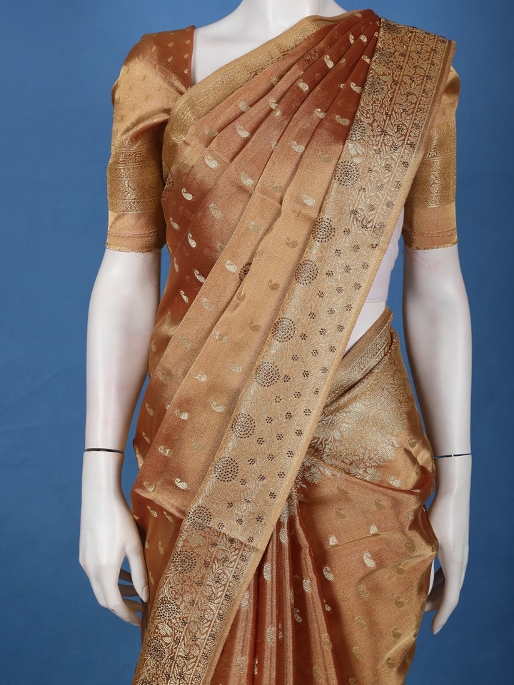 Copper Brown Paisley Design Tissue Saree - Diadem