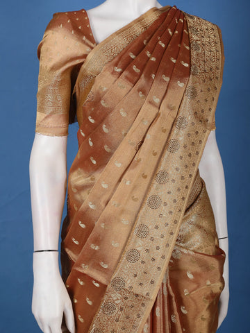 Copper Brown Paisley Design Tissue Saree - Diadem