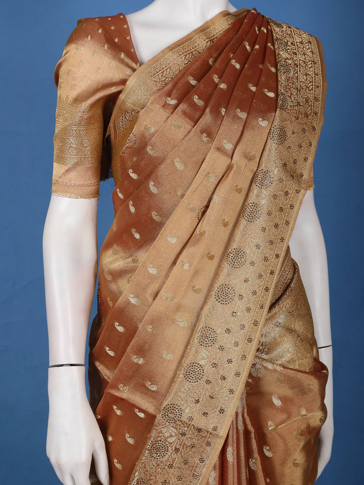 Copper Brown Paisley Design Tissue Saree - Diadem