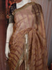 Copper Brown Striped Zari Woven Design Pure Organza Saree with Designer Lace Border