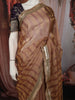 Copper Brown Striped Zari Woven Design Pure Organza Saree with Designer Lace Border