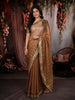 Copper Brown Striped Zari Woven Design Pure Organza Saree with Designer Lace Border
