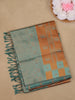 Copper Brown and Aqua Green Elephant Motif Woven Art Silk Saree with Zari Border