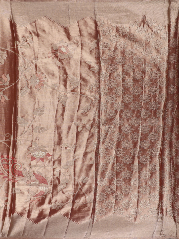 Copper Brown floral Design Tissue Saree - Diadem
