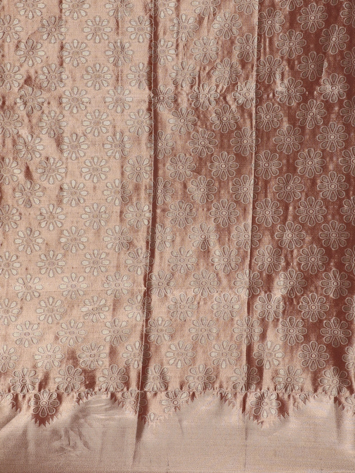 Copper Brown floral Design Tissue Saree - Diadem