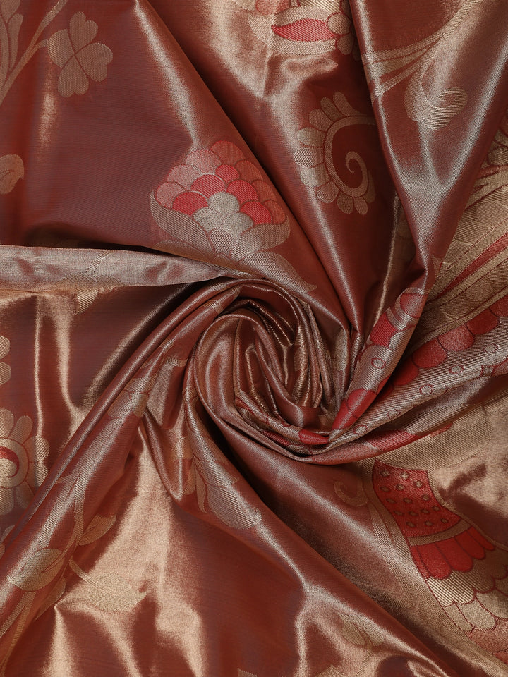 Copper Brown floral Design Tissue Saree - Diadem