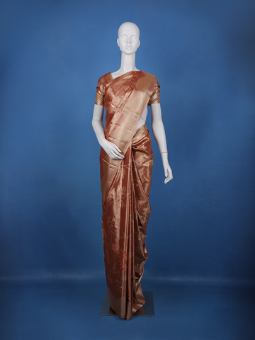 Copper Brown floral Design Tissue Saree - Diadem