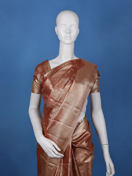 Copper Brown floral Design Tissue Saree - Diadem