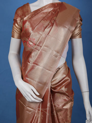 Copper Brown floral Design Tissue Saree - Diadem