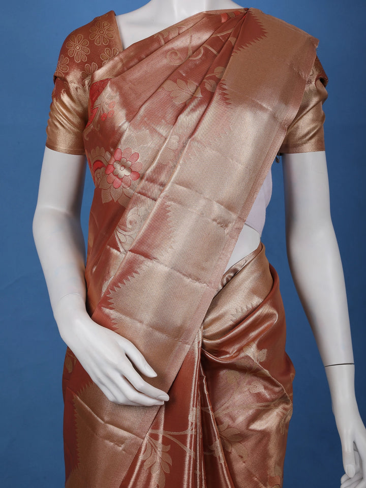 Copper Brown floral Design Tissue Saree - Diadem