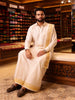 Copper Geometric Self Woven Design Men's Shirt with Matching Dhoti