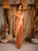 Copper Gold Floral Butta Woven Design Tissue Saree with Gold Zari Border
