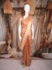 Copper Gold Floral Butta Woven Design Tissue Saree with Gold Zari Border