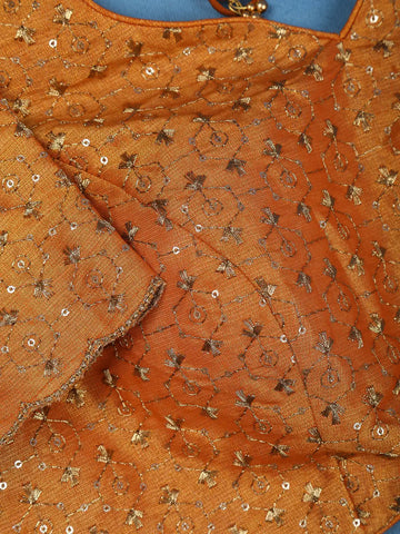 Copper Orange Motifs Design Silk Readymade Blouse - Diadem