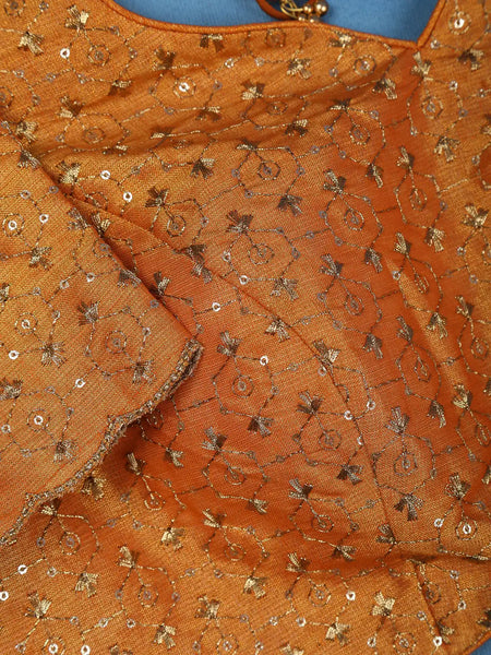 Copper Orange Motifs Design Silk Readymade Blouse - Diadem