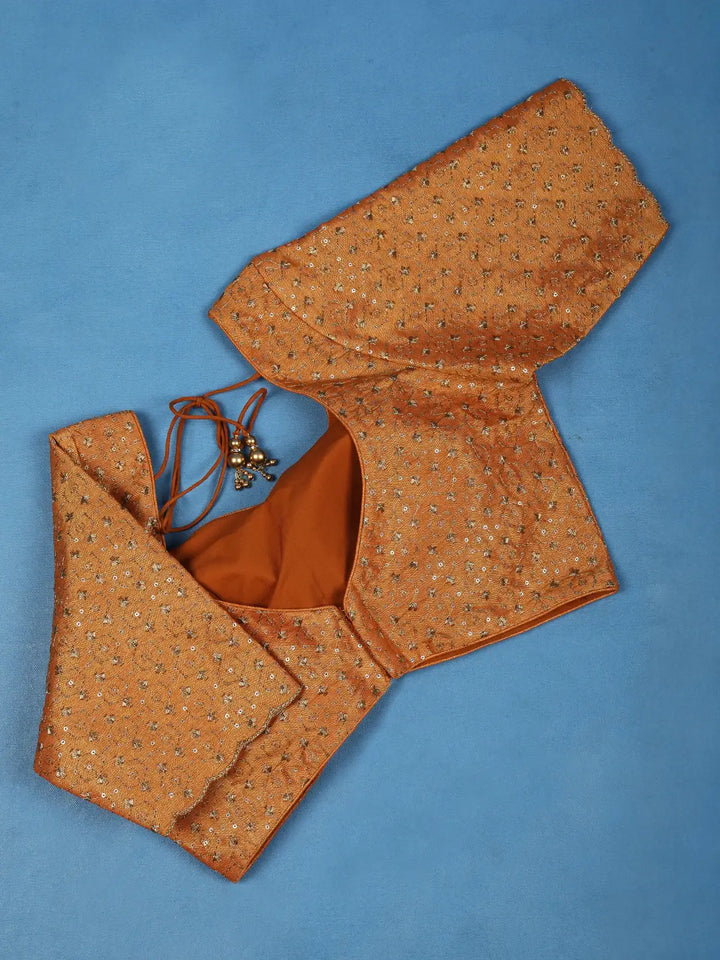 Copper Orange Motifs Design Silk Readymade Blouse - Diadem