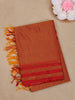 Copper Orange Solid Design Semi Silk Cotton Saree with Contrast Border