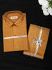 Copper Solid Design Dhoti Shirt Set with Gold Zari Border