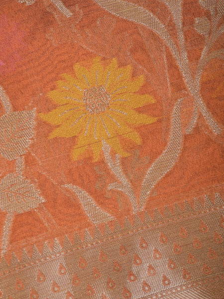 Copper Brown Floral Design Tissue Silk Saree - Diadem