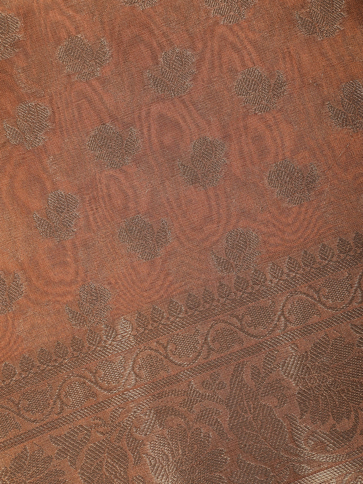 Copper Brown Floral Design Woven Tissue Silk Saree - Diadem