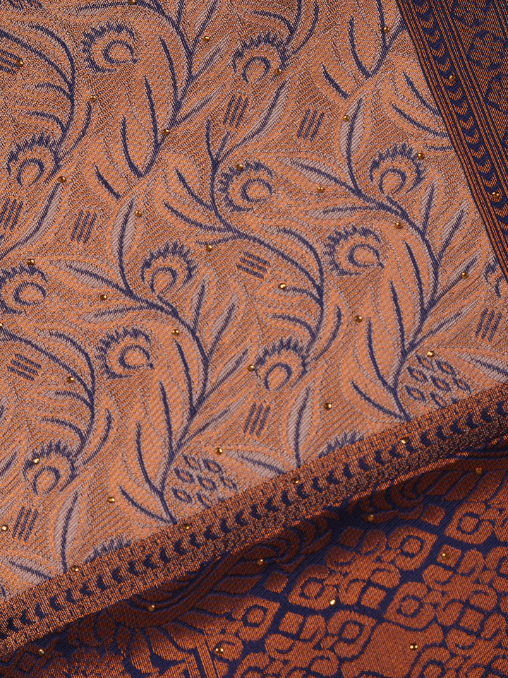 Copper Brown Floral Designed Soft Silk Saree - Diadem