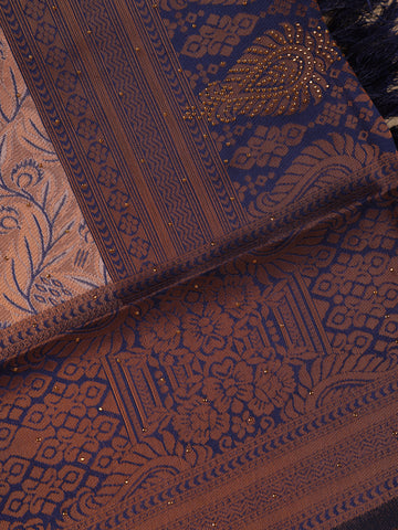 Copper Brown Floral Designed Soft Silk Saree - Diadem