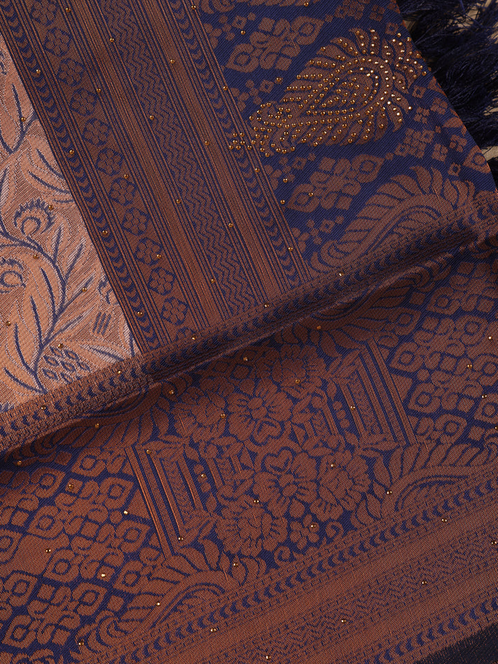 Copper Brown Floral Designed Soft Silk Saree - Diadem