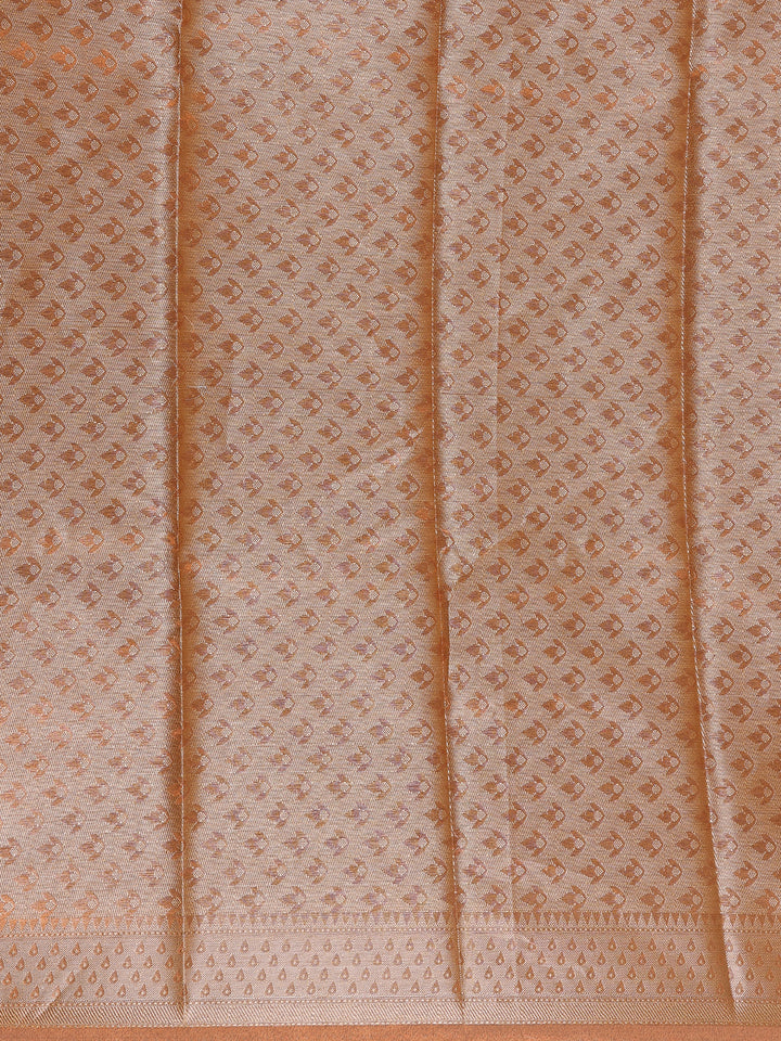 Copper Brown Floral Motifs Semi Tissue Saree - Diadem