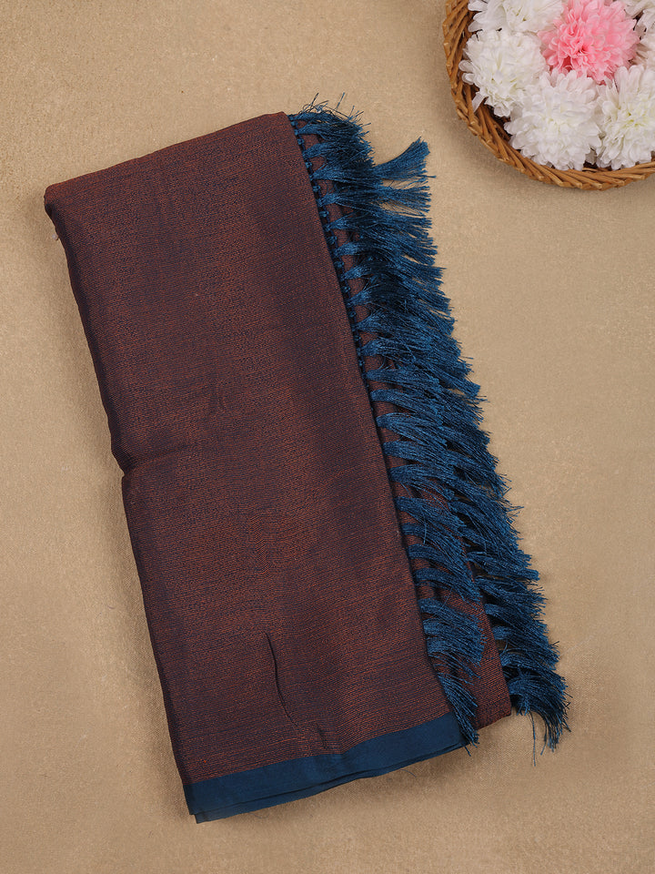 Copper Brown Solid Silk Fancy Saree with Beaded Work Blouse - Diadem