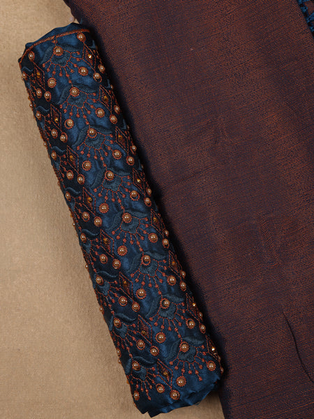 Copper Brown Solid Silk Fancy Saree with Beaded Work Blouse - Diadem