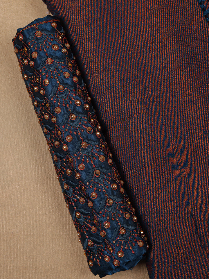 Copper Brown Solid Silk Fancy Saree with Beaded Work Blouse - Diadem