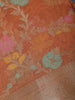 Copper Orange Floral Design Zari Work Tissue Silk Saree - Diadem
