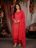 Coral Orange Bandhani Inspired Printed Design Crepe Straight Cut Salwar Suit with Dupatta