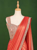 Coral Orange Solid Design Tissue Organza Ready to Wear Draped Saree with Matching Heavy Stone Embellished Designer Blouse