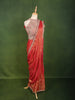 Coral Orange Solid Design Tissue Organza Ready to Wear Draped Saree with Matching Heavy Stone Embellished Halter Neck Designer Blouse