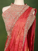 Coral Orange Solid Design Tissue Organza Ready to Wear Draped Saree with Matching Heavy Stone Embellished Halter Neck Designer Blouse