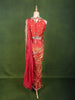 Coral Orange Solid Design Tissue Organza Ready to Wear Draped Saree with Matching Heavy Stone Embellished Halter Neck Designer Blouse