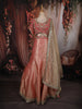Coral Peach Floral Beads and Mirror Embroidered Design Tissue Silk Mermaid Lehenga With Dupatta