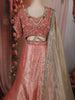 Coral Peach Floral Beads and Mirror Embroidered Design Tissue Silk Mermaid Lehenga With Dupatta