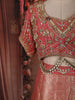 Coral Peach Floral Beads and Mirror Embroidered Design Tissue Silk Mermaid Lehenga With Dupatta