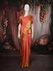 Coral Peach Floral Butta Zari Woven Design Pure Kanchipuram Silk Saree with Zari Border